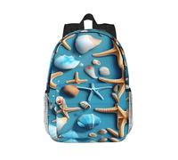 RLDOBOFE Backpack for Men Women Casual Daypack Ocean Sea Beach Seashells Starfish Blue Laptop Backpack 15 In Lightweight Travel Backpack for Work Hiking