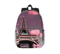 RLDOBOFE Backpack for Men Women Casual Daypack Paris Street Eiffel Tower Pink Floral Laptop Backpack 15 In Lightweight Travel Backpack for Work Hiking