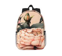 RLDOBOFE Backpack for Men Women Casual Daypack Peach Peony Print Laptop Backpack 15 In Lightweight Travel Backpack for Work Hiking
