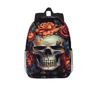 RLDOBOFE Backpack for Men Women Casual Daypack Skull Surrounded by Flowers Laptop Backpack 15 In Lightweight Travel Backpack for Work Hiking