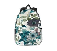 RLDOBOFE Backpack for Men Women Casual Daypack Teal Grey And White Floral Laptop Backpack 15 In Lightweight Travel Backpack for Work Hiking