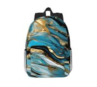 RLDOBOFE Backpack for Men Women Casual Daypack Turquoise Blue Gold Marble Laptop Backpack 15 In Lightweight Travel Backpack for Work Hiking
