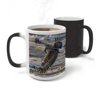 RLDOBOFE Bald Eagle Flying Ceramic Color Changing Mug Heat Transforming Activated Mug 11 Oz Heat Changing Sensitive Tea Cup Magic Novelty Coffee Cup Drinkware Home Kitchen Gift