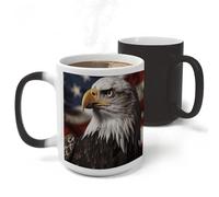 RLDOBOFE Bald Eagle US Flag Ceramic Color Changing Mug Heat Transforming Activated Mug 11 Oz Heat Changing Sensitive Tea Cup Magic Novelty Coffee Cup Drinkware Home Kitchen Gift