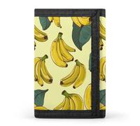 RLDOBOFE Banana Print Trifold Wallet Minimalist Mens Wallet with Key Hook 8 Card Slots Modern Stylish Polyester Security Wallets Fashion Slim Credit Card Holder Id Window