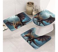 RLDOBOFE Bathroom Rugs Sets 3 Piece, Flying Dragon Print Bath Mat Set with Non-Slip Rugs, Toilet Lid Cover and Bathroom Mat, Flannel Rugs for Bathroom Decor