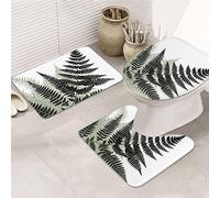 RLDOBOFE Bathroom Rugs Sets 3 Piece, Natural Plant Silhouette Fern Leaf Print Bath Mat Set with Non-Slip Rugs, Toilet Lid Cover and Bathroom Mat, Flannel Rugs for Bathroom Decor