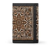 RLDOBOFE Batik Patterns Trifold Wallet Minimalist Mens Wallet with Key Hook 8 Card Slots Modern Stylish Polyester Security Wallets Fashion Slim Credit Card Holder Id Window