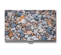 RLDOBOFE Beach Colored Pebbles Business Card Holder, Slim Aluminum Alloy Card Case, Pocket Name Card Organizer Holder Wallet for Woman, Man, Pocket Or Bag Storage, Office Workers