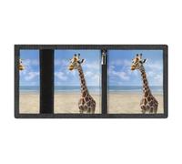 RLDOBOFE Beach Giraffe Trifold Wallet Minimalist Mens Wallet with Key Hook 8 Card Slots Modern Stylish Polyester Security Wallets Fashion Slim Credit Card Holder Id Window