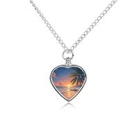 RLDOBOFE Beach Palm Tree Cremation Jewelry for Ashes Heart Urn Necklaces Personalized Memorial Necklace Dog Cat Keepsake Pendant Custom Small Locket Ash Holder for Women Men