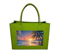 RLDOBOFE Beach Palm Tree Felt Tote Bag Reusable Foldable Grocery Bag Versatile Large Capacity Commuter Handbag, Light Green, One Size