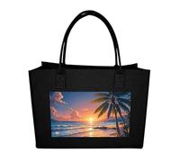 RLDOBOFE Beach Palm Tree Felt Tote Bag Reusable Foldable Grocery Bag Versatile Large Capacity Commuter Handbag, Black, One Size