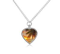 RLDOBOFE Beach Palm Tree Sunset Cremation Jewelry for Ashes Heart Urn Necklaces Personalized Memorial Necklace Dog Cat Keepsake Pendant Custom Small Locket Ash Holder for Women Men