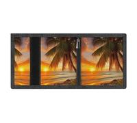 RLDOBOFE Beach Palm Tree Sunset Trifold Wallet Minimalist Mens Wallet with Key Hook 8 Card Slots Modern Stylish Polyester Security Wallets Fashion Slim Credit Card Holder Id Window