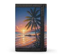 RLDOBOFE Beach Palm Tree Trifold Wallet Minimalist Mens Wallet with Key Hook 8 Card Slots Modern Stylish Polyester Security Wallets Fashion Slim Credit Card Holder Id Window