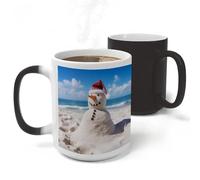 RLDOBOFE Beach Sandy Snowman Ceramic Color Changing Mug Heat Transforming Activated Mug 11 Oz Heat Changing Sensitive Tea Cup Magic Novelty Coffee Cup Drinkware Home Kitchen Gift