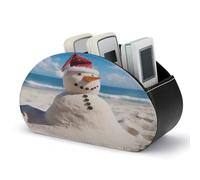 RLDOBOFE Beach Sandy Snowman Remote Control Organizer PU Leather Storage 5 Compartment Controller Holder Multi-functional Brush Organizer Box Office Supplies Caddy for Bedside