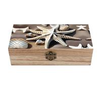 RLDOBOFE Beach Seashell Starfish Wooden Keepsake Box with Lids Wood Storage Box with A Hinged Lid Decorative Boxes Table Large Rectangular Organizer Container for Jewelry Photos Craft