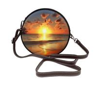 RLDOBOFE Beach Sunrise Shoulder Bag for Women PU Leather Purses Retro Clutch Handbags with Zipper & Removable Strap for Daily Use, Phone Wallet, Trendy Ladies Crossbody Bag