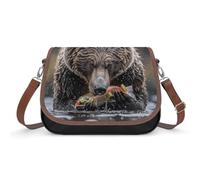 RLDOBOFE Bear Eats Fish Crossbody Bags for Women Vegan Leather Handbags with Adjustable Strap Trendy Medium Shoulder Bag Lightweight Travel Saddle Bag Little Purse Wallet