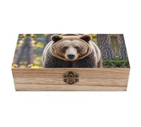 RLDOBOFE Bear Wooden Keepsake Box with Lids Wood Storage Box with A Hinged Lid Decorative Boxes Table Large Rectangular Organizer Container for Jewelry Photos Craft