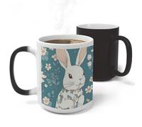 RLDOBOFE Beautiful Little Bunny Ceramic Color Changing Mug Heat Transforming Activated Mug 11 Oz Heat Changing Sensitive Tea Cup Magic Novelty Coffee Cup Drinkware Home Kitchen Gift