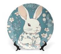 RLDOBOFE Beautiful Little Bunny Decorative Plate Ceramic Display Plate with Stand Salad Plates Colorful Porcelain Dinner Dishes Dessert Appetizer Dishes for Kitchen Party Table Decor 8inch