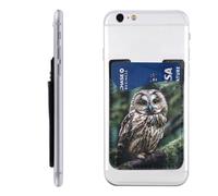 RLDOBOFE Beautiful Owl Phone Wallet, Stick On Card Holder for Back of Phone Case - Leather Cell Phone Card Wallet Sleeve Adhesive Phone Pocket - Compatible with Most Cell Phones