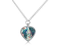 RLDOBOFE Beautiful Peacock Flowers Cremation Jewelry for Ashes Heart Urn Necklaces Personalized Memorial Necklace Dog Cat Keepsake Pendant Custom Small Locket Ash Holder for Women Men