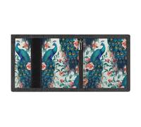 RLDOBOFE Beautiful Peacock Flowers Trifold Wallet Minimalist Mens Wallet with Key Hook 8 Card Slots Modern Stylish Polyester Security Wallets Fashion Slim Credit Card Holder Id Window