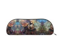 RLDOBOFE Beautiful Steam Train Pencil Pouch Leather,Small Pen Bags With Zipper For Pencils,Pens,Markers,Makeups,Change,Coins