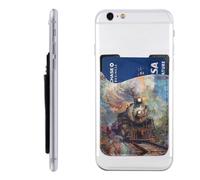 RLDOBOFE Beautiful Steam Train Phone Wallet, Stick On Card Holder for Back of Phone Case - Leather Cell Phone Card Wallet Sleeve Adhesive Phone Pocket - Compatible with Most Cell Phones