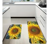 RLDOBOFE Beautiful Sunflower Kitchen Mats Set of 2 Cushioned Anti-Fatigue Non-Slip Kitchen Runner Rugs Comfort Foam Standing Mat Absorbent Floor Rug for Office Sink Home Laundry