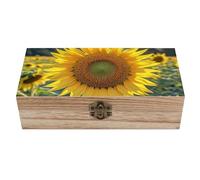 RLDOBOFE Beautiful Sunflower Wooden Keepsake Box with Lids Wood Storage Box with A Hinged Lid Decorative Boxes Table Large Rectangular Organizer Container for Jewelry Photos Craft
