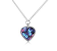 RLDOBOFE Beauty Butterfly Pet Cremation Necklaces for Ashes Personalized Pet Ashes Jewelry Heart Shaped Urn Pendant Custom Memorial Funeral Keepsake for Loss Dogs Cats