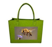 RLDOBOFE Bee Flying Felt Tote Bag Reusable Foldable Grocery Bag Versatile Large Capacity Commuter Handbag, Light Green, One Size