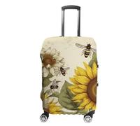 RLDOBOFE Bees Sunflowers Daisy Rose Flowers Baggage Cover for Travel, Washable Suitcase Covers for Home, Dustproof Luggage Protector Skins with Zippers, Protector Anti Scratch, Luggage Covers, white