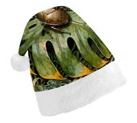 RLDOBOFE Beetle Monstera Leaf Christmas Hat Classic Santa Claus Hat with Plush Trim for New Year Xmas Party Supply