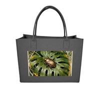 RLDOBOFE Beetle Monstera Leaf Felt Tote Bag Reusable Foldable Grocery Bag Versatile Large Capacity Commuter Handbag, Dark Gray, One Size