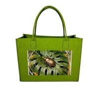 RLDOBOFE Beetle Monstera Leaf Felt Tote Bag Reusable Foldable Grocery Bag Versatile Large Capacity Commuter Handbag, Light Green, One Size