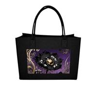 RLDOBOFE Beetle Nigella Petal Felt Tote Bag Reusable Foldable Grocery Bag Versatile Large Capacity Commuter Handbag, Black, One Size