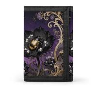 RLDOBOFE Beetle Nigella Petal Trifold Wallet Minimalist Mens Wallet with Key Hook 8 Card Slots Modern Stylish Polyester Security Wallets Fashion Slim Credit Card Holder Id Window