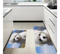 RLDOBOFE Bichon Frise Dog Kitchen Mats Set of 2 Cushioned Anti-Fatigue Non-Slip Kitchen Runner Rugs Comfort Foam Standing Mat Absorbent Floor Rug for Office Sink Home Laundry
