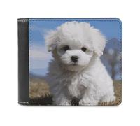 RLDOBOFE Bichon Frise Dog Wallet Passcase for Men, Extra Capacity Bifold Leather Wallets with ID Windows, Slim Stylish Wallet for Gift, Blocking Money Clip for Cards, Coin Pouch