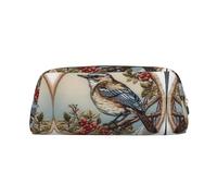 RLDOBOFE Bird on Branch Print Pencil Case Waterproof Zipper Leather Pencil Case for Office Pencils, Gold, Taille unique