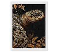 RLDOBOFE Black and Gold Sea Turtle Pattern Diamond Picture for Unisex, Round Diamond Art Kits 12"x16" for Beginners, Personalized Diamond Painting for Wall Decor, Gem Dot Crafts, DIY Full Drill Paint
