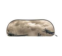 RLDOBOFE Black And White Airplane Pencil Pouch Leather,Small Pen Bags With Zipper For Pencils,Pens,Markers,Makeups,Change,Coins