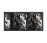 RLDOBOFE Black And White Horses Trifold Wallet Minimalist Mens Wallet with Key Hook 8 Card Slots Modern Stylish Polyester Security Wallets Fashion Slim Credit Card Holder Id Window