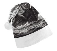 RLDOBOFE Black And White Octopus And Ship Christmas Hat Classic Santa Claus Hat with Plush Trim for New Year Xmas Party Supply
